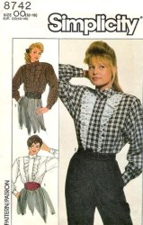 8742 SIMPLICITY 1988 LONG SLEEVE CONCEALED BUTTON YOKE SHIRT PATTERN 12-16